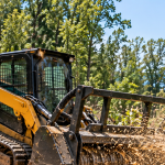 Forestry mulching equipment processing trees and brush on a Southern Maryland property