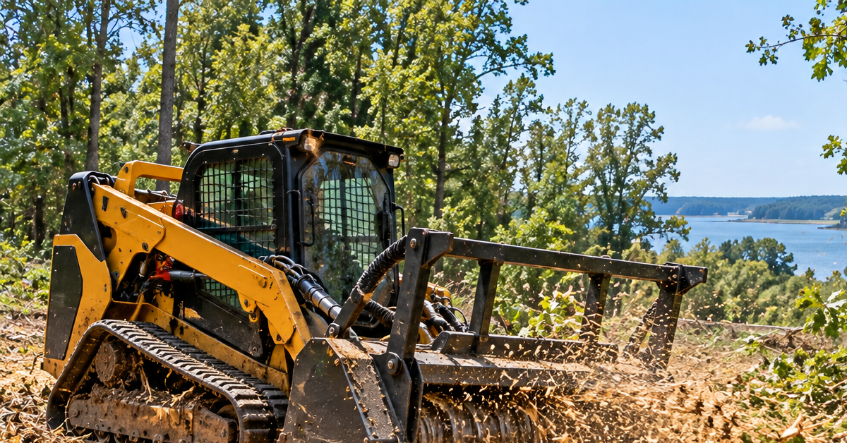 Forestry mulching equipment processing trees and brush on a Southern Maryland property